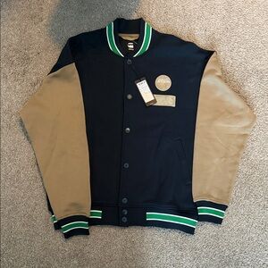 G-Star Black and Tan Varsity Jacket with Green Accents